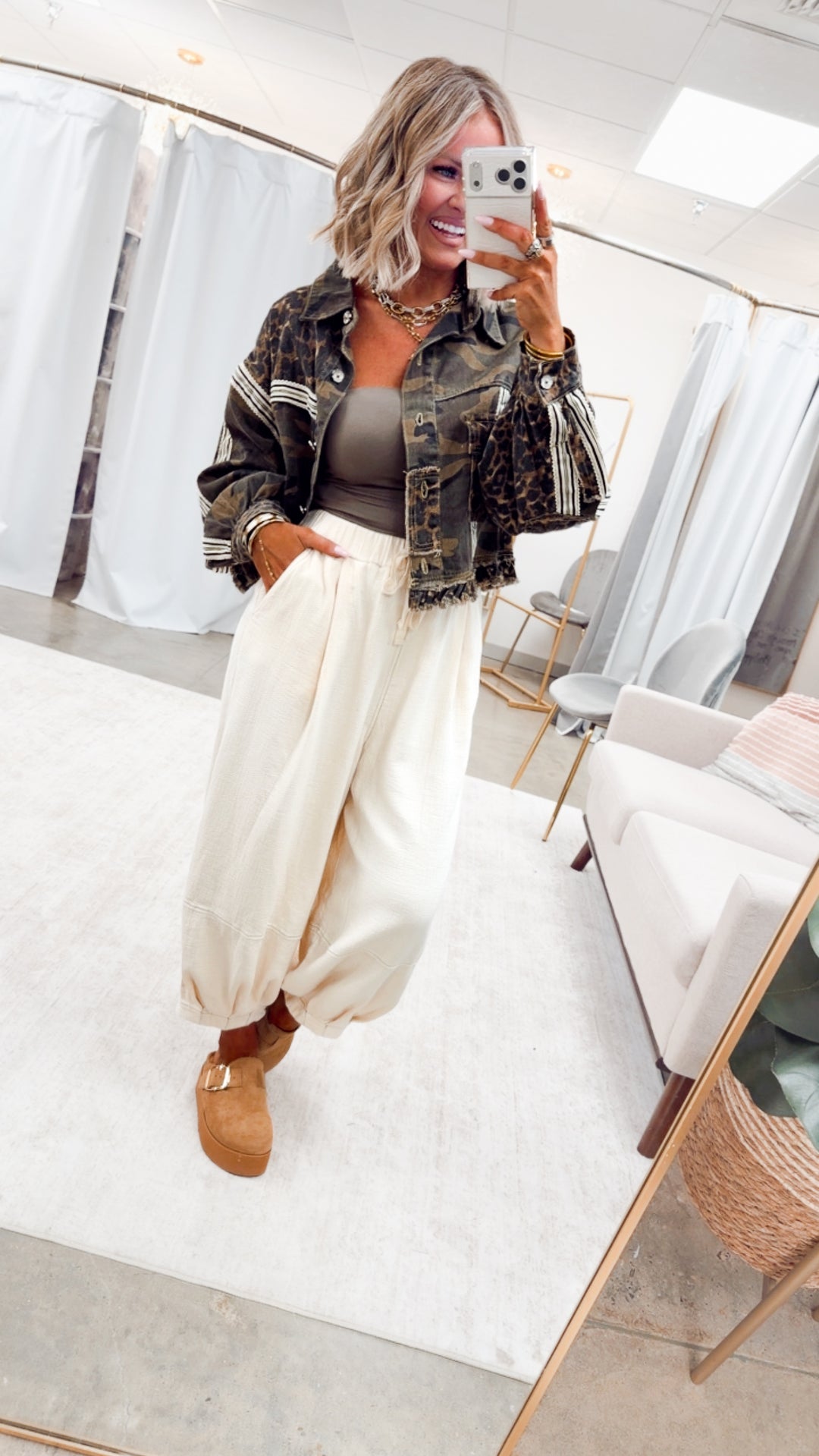 Capri Lantern Pants-Natural