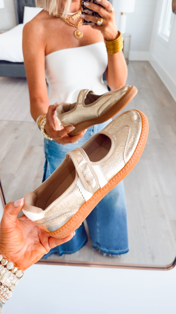 Calm Down Mary Jane Gold Sneaker