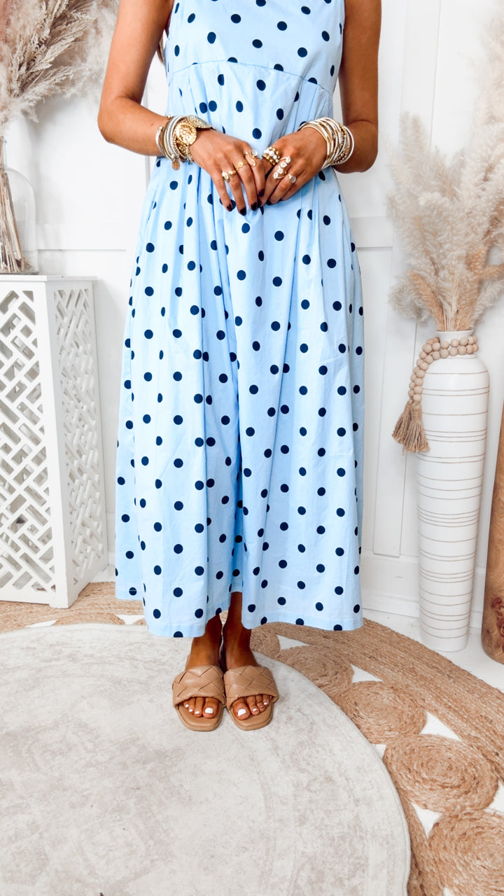 The Dot to Dot Midi Dress-Blue