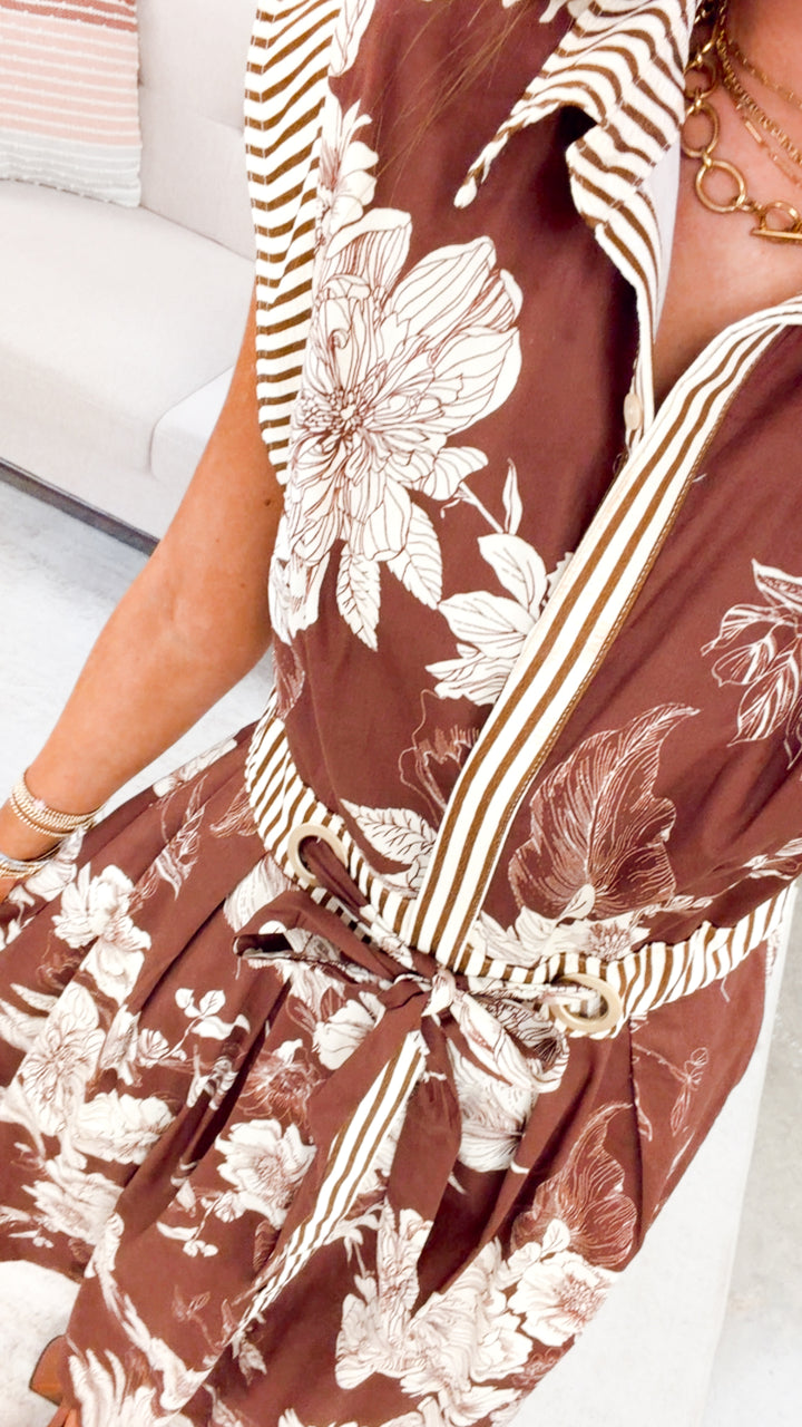 The Botanical Charm Midi Dress-Brown