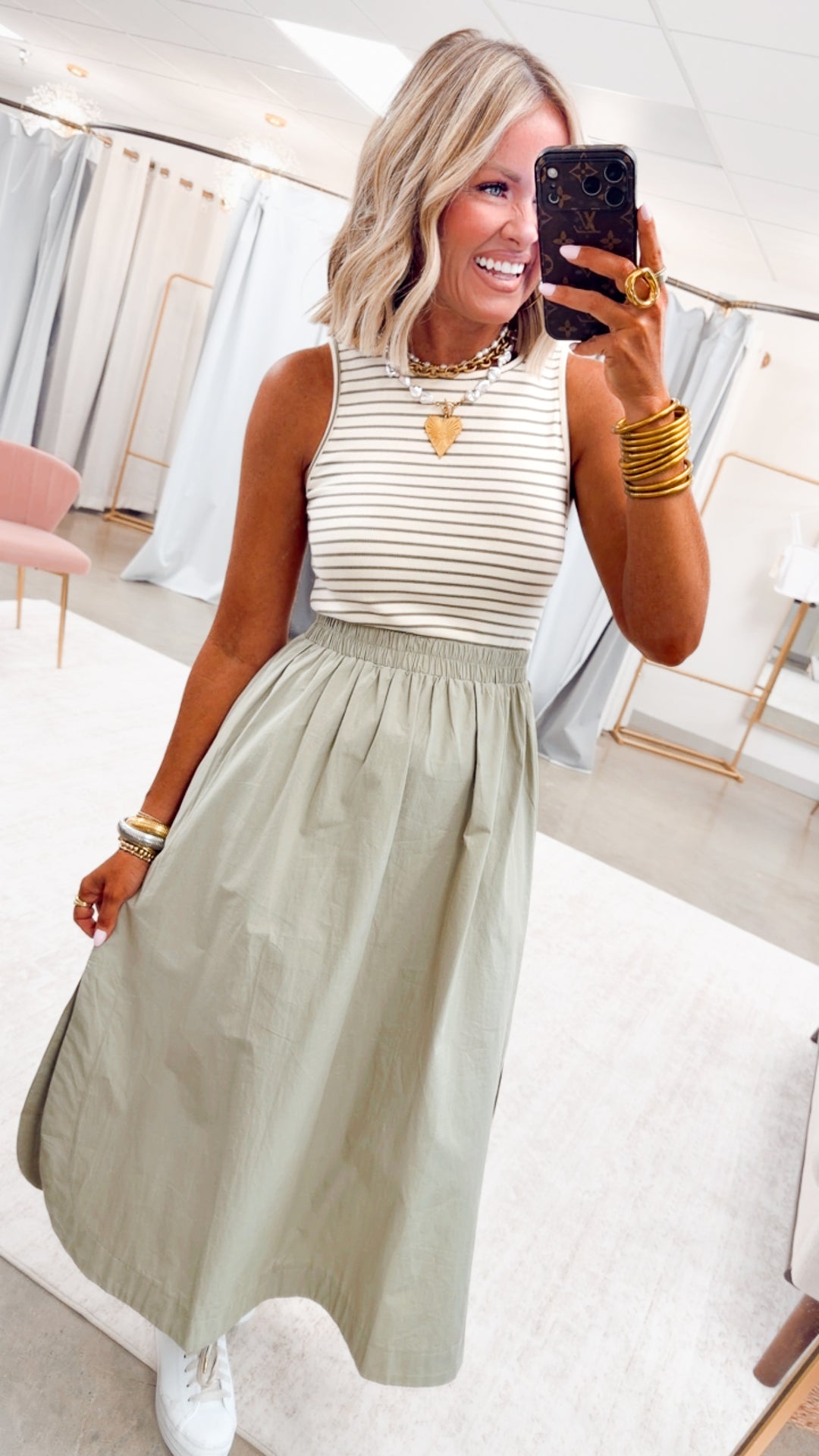 Holly Stripe Tank Midi Dress-Sage