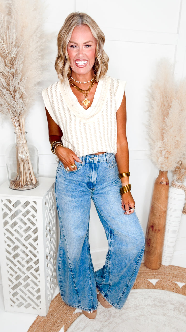 The Leni Textured Sleeveless Top-Natural