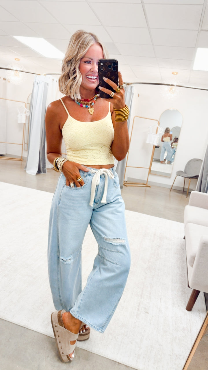 Floral Textured Lace Cami-Pale Banana