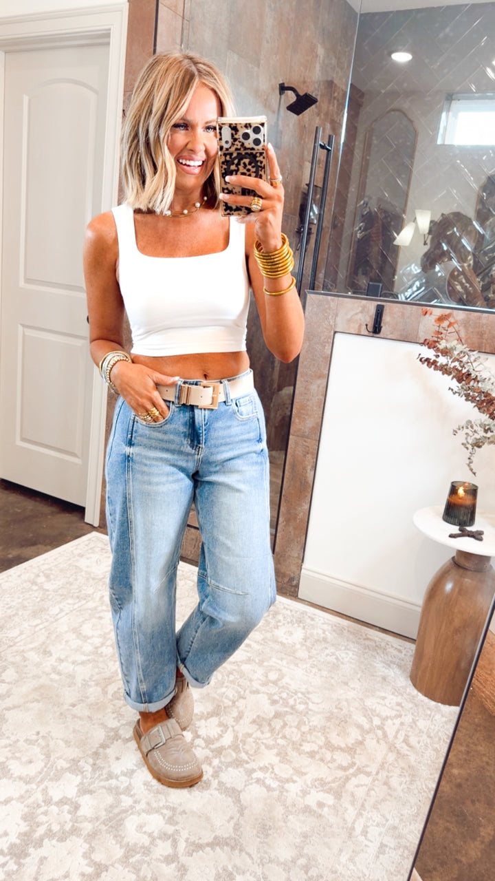 Elle Square Neck Tank-White