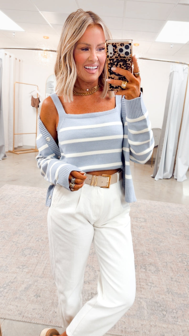Hazelwood Cami & Cardigan Set-Blue/Cream