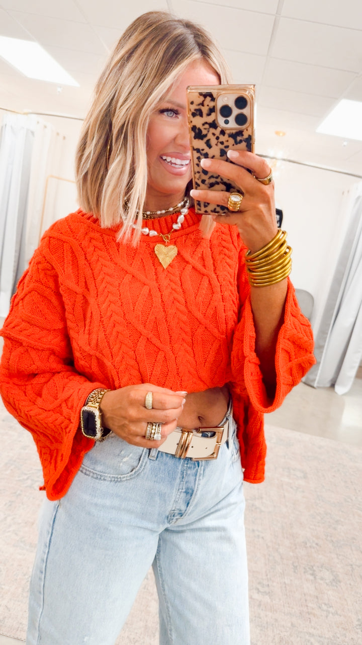 Winter Washed Sweater-Hot Coral