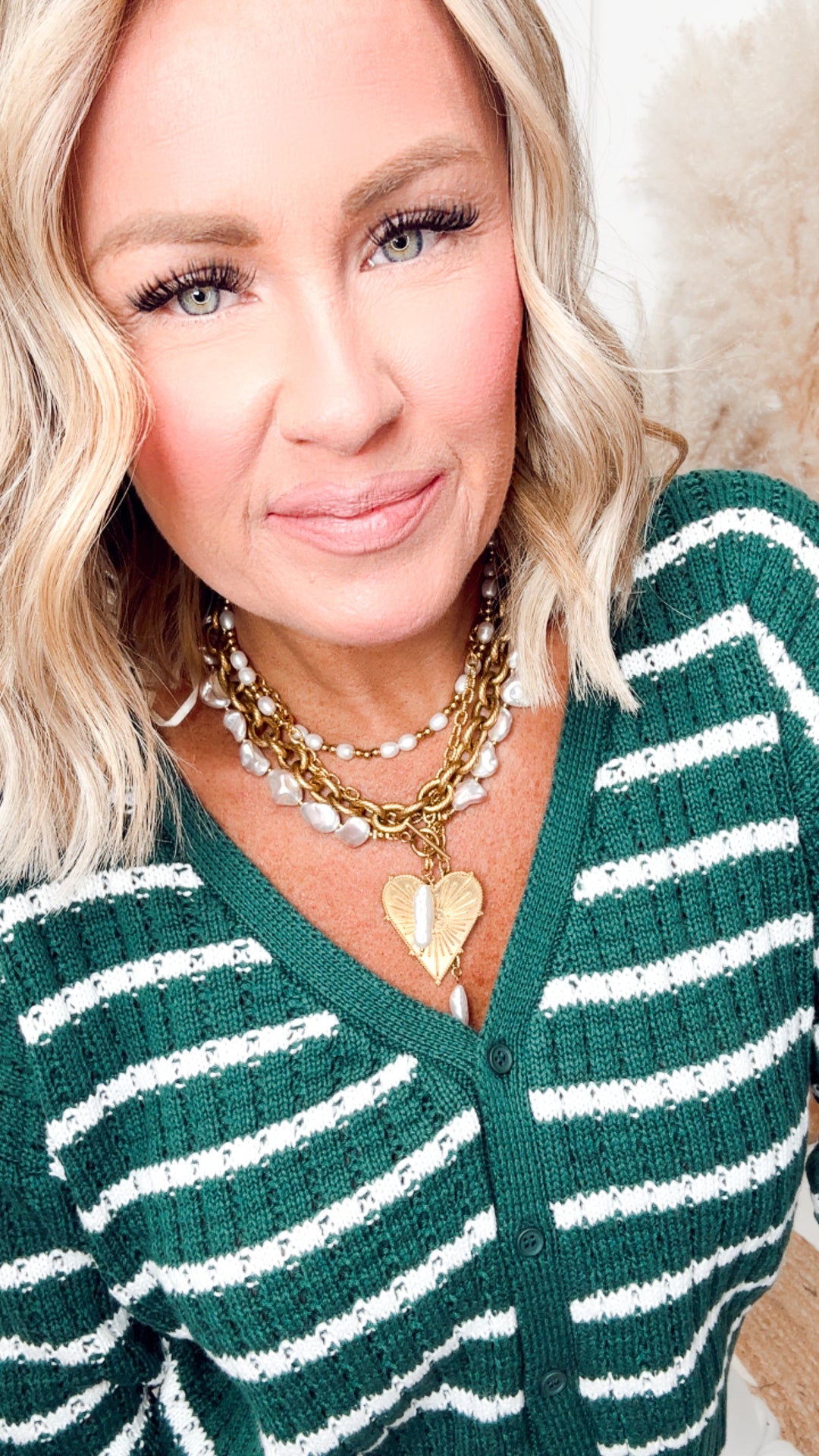 Harbor Striped Cardigan Top-Green/White