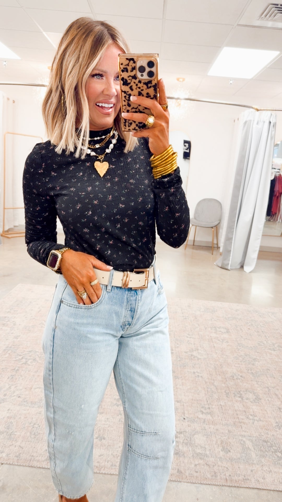 Bloomfield Mock Neck Top-Black/Pink