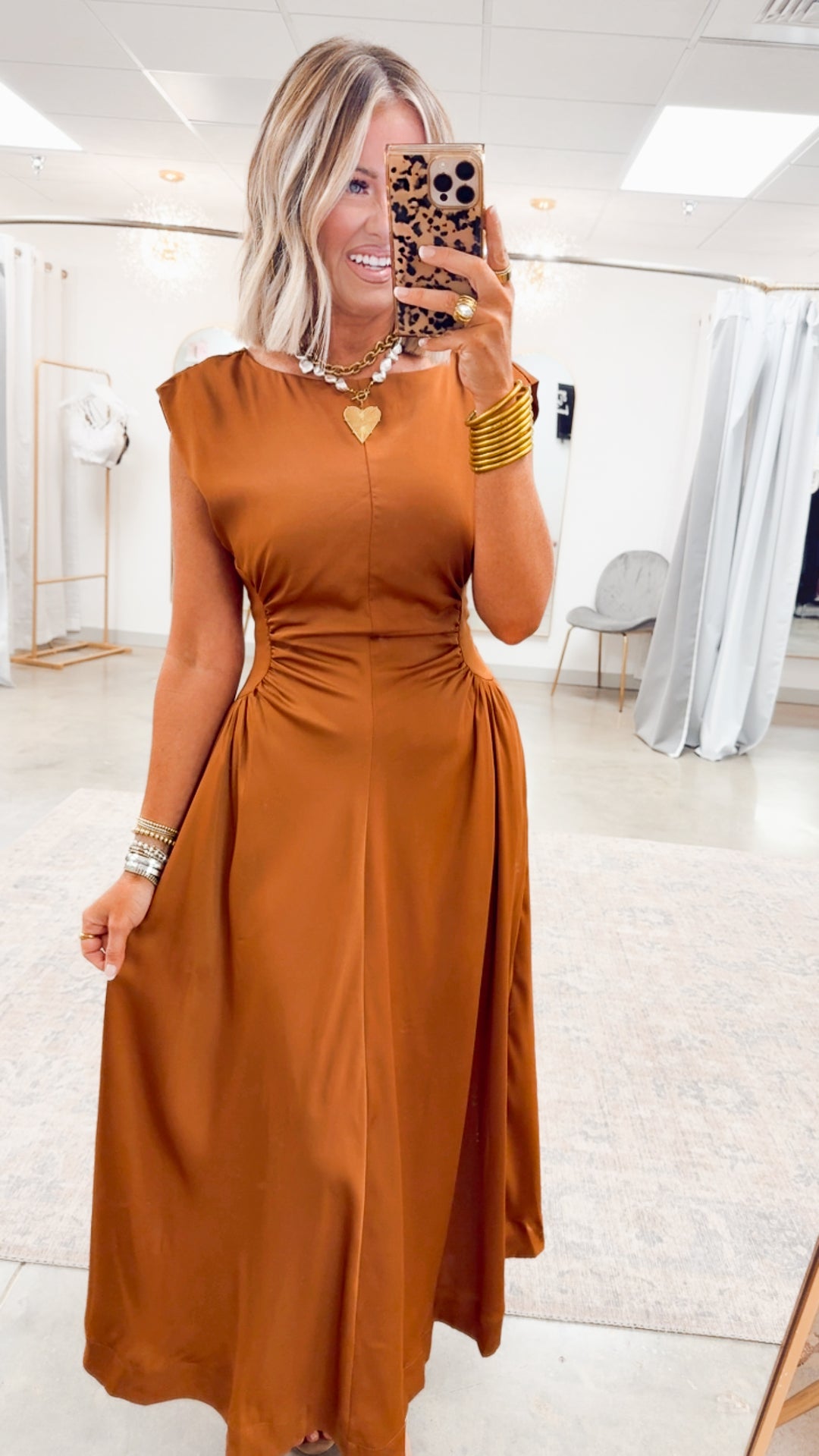 The Luminara Satin Midi-Terracotta