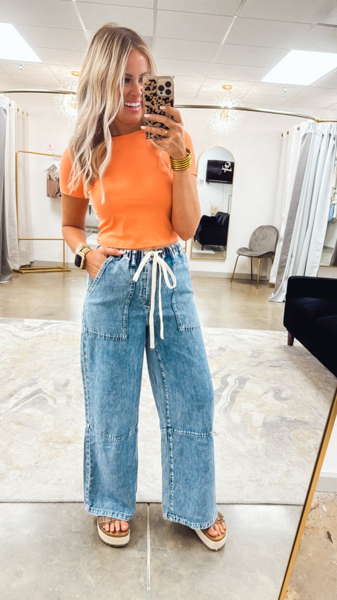 Casual Cropped Top-Coral