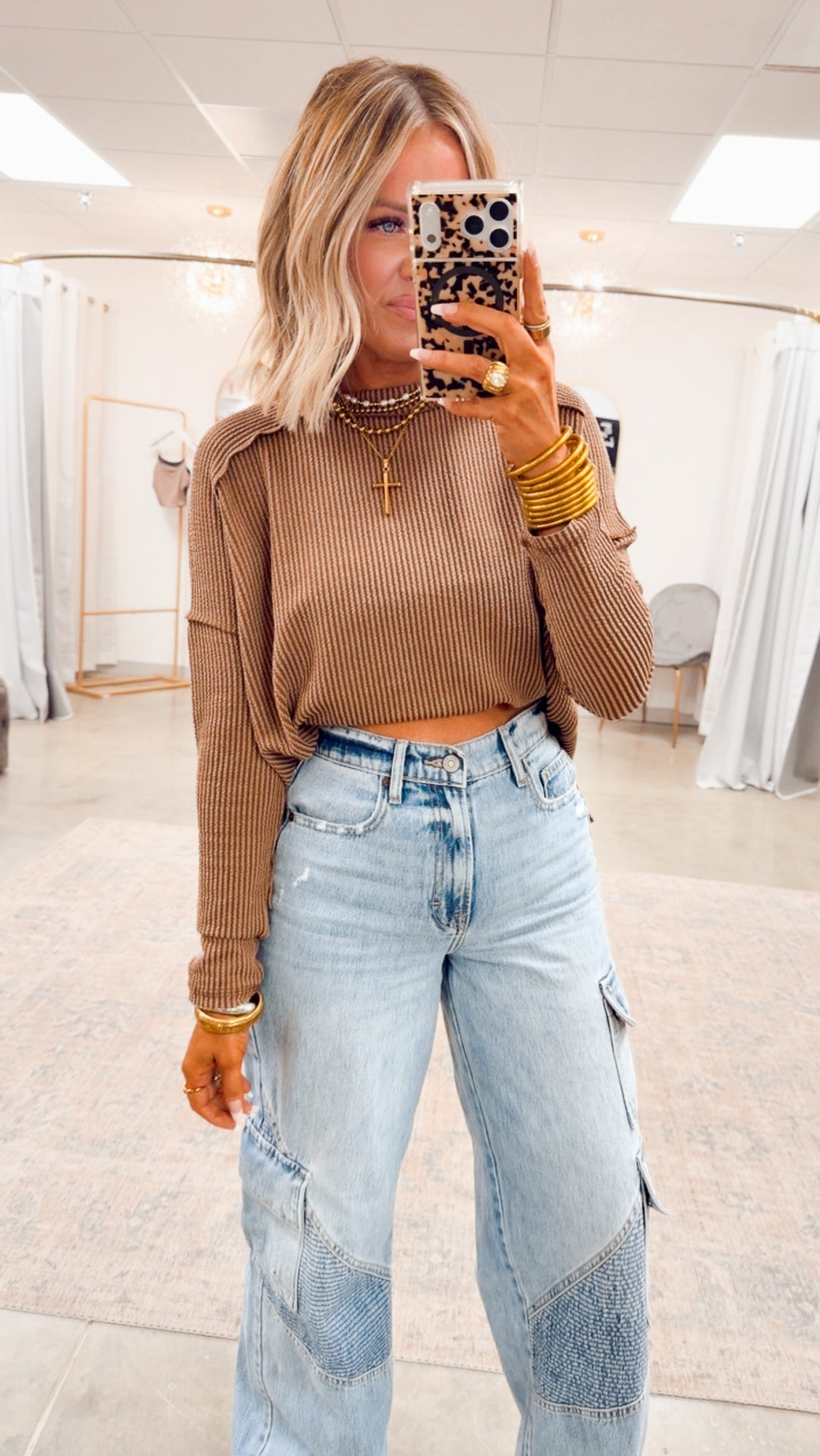 The Haisley Ribbed Top-Brown