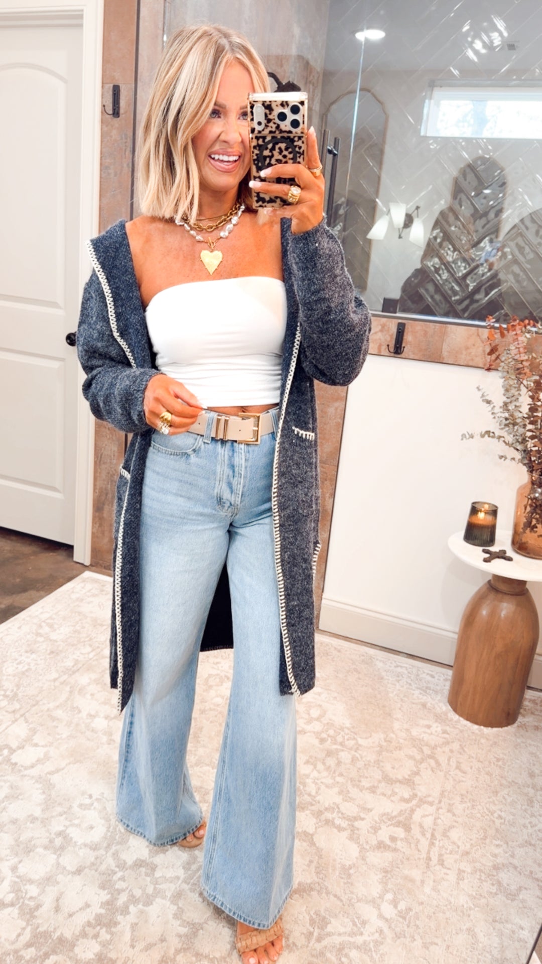 Whipstitch Edge Hooded Cardigan