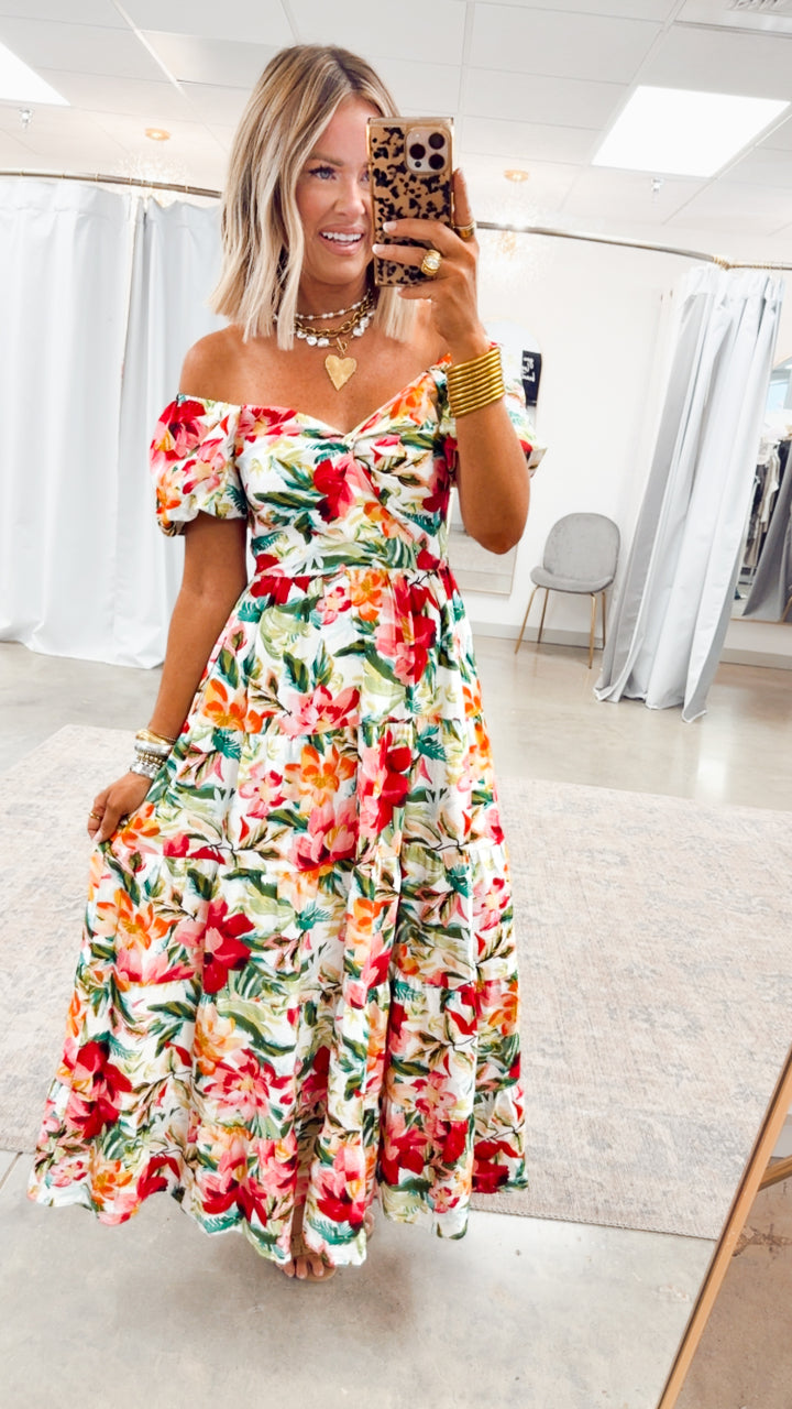 Full Bloom Floral Print Maxi Dress