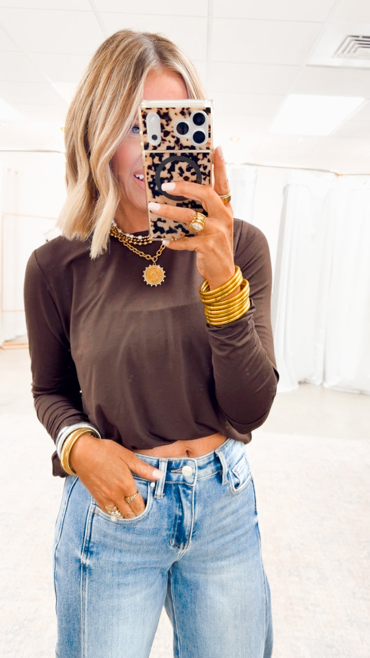 Vale Essential Long Sleeve Top-Espresso