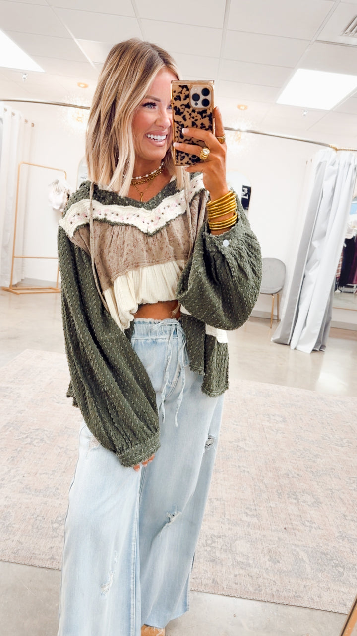 All Retro Hoodie Top-Olive