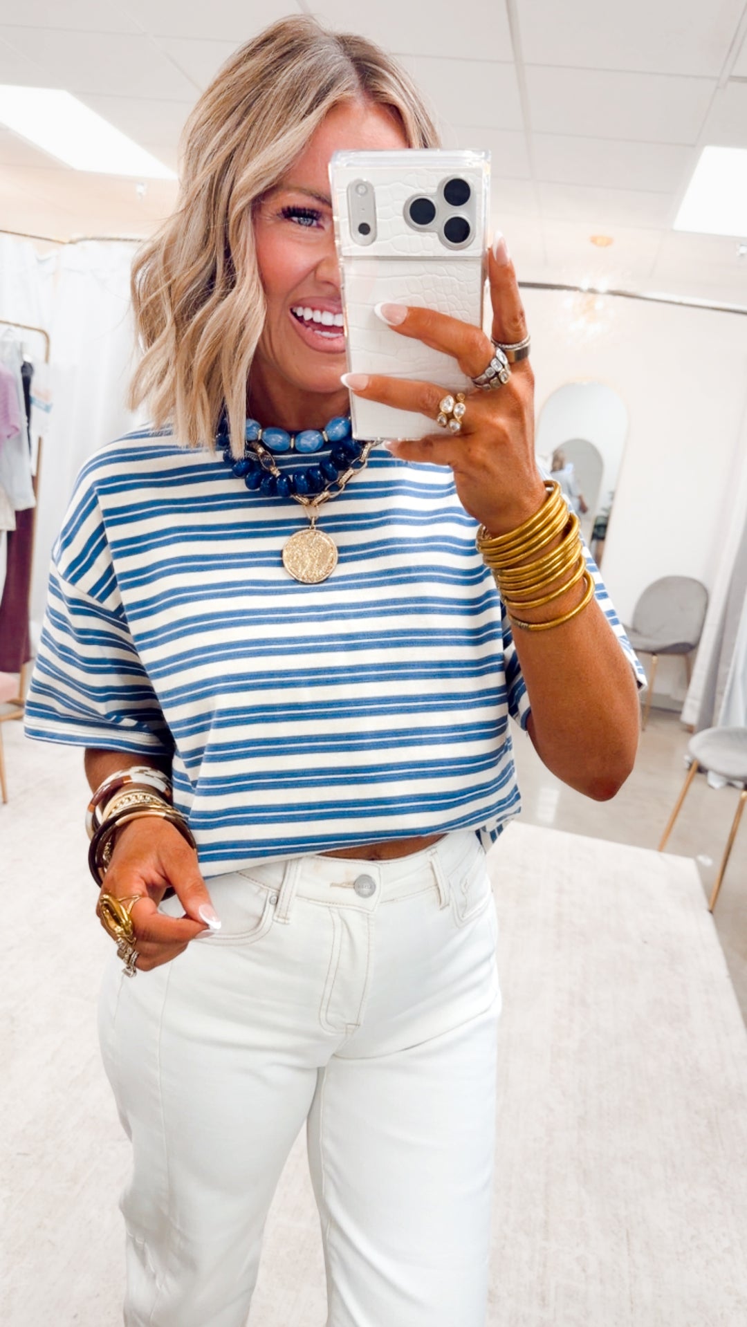 The Kinley Stripe Tee-Dusty Blue