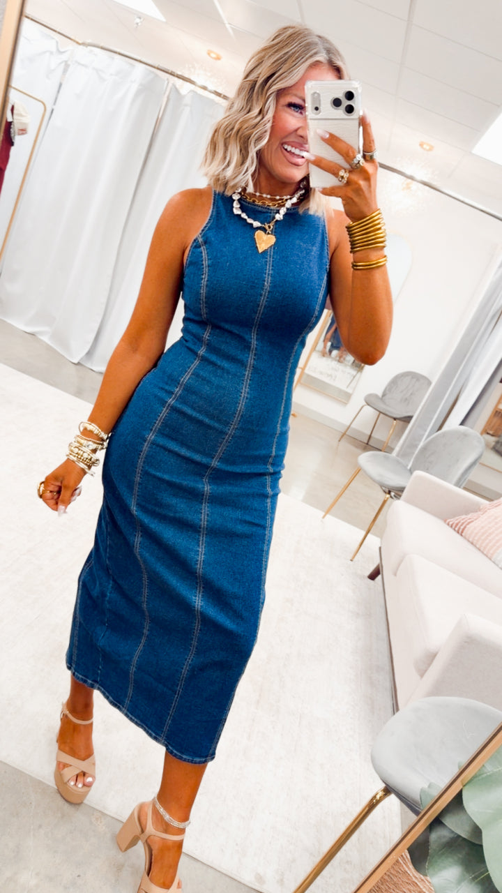 The Structure Midi Dress-Dark Wash