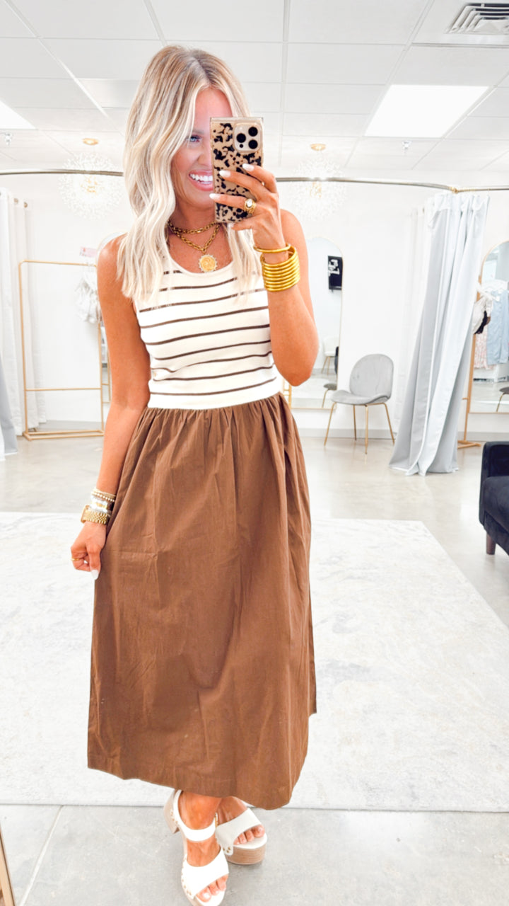 Weston Midi Dress-Brown Stripe