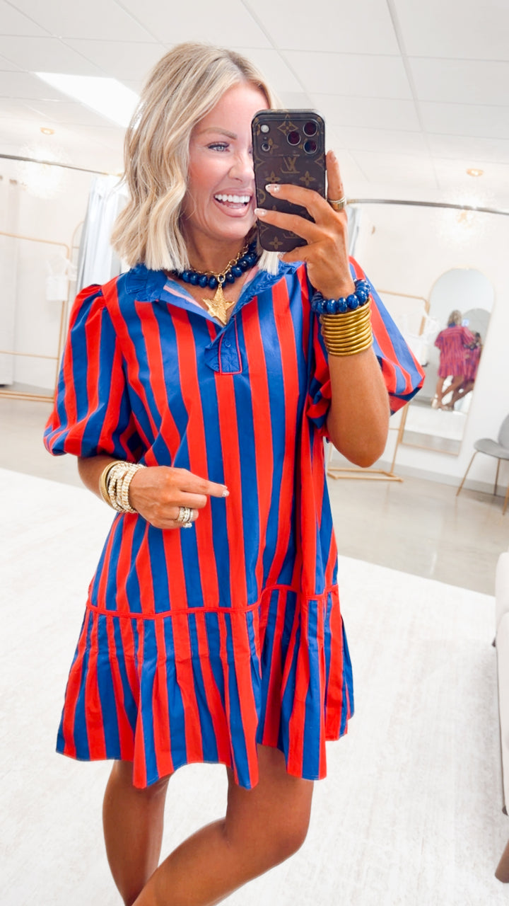 The Harbor Belle Mini Dress-Navy/Red