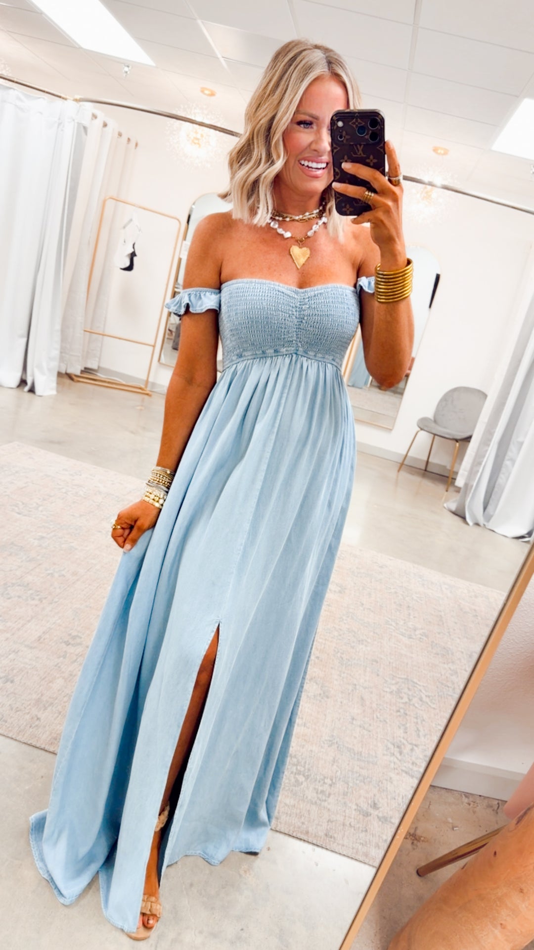Seaside Blue Smocked Maxi