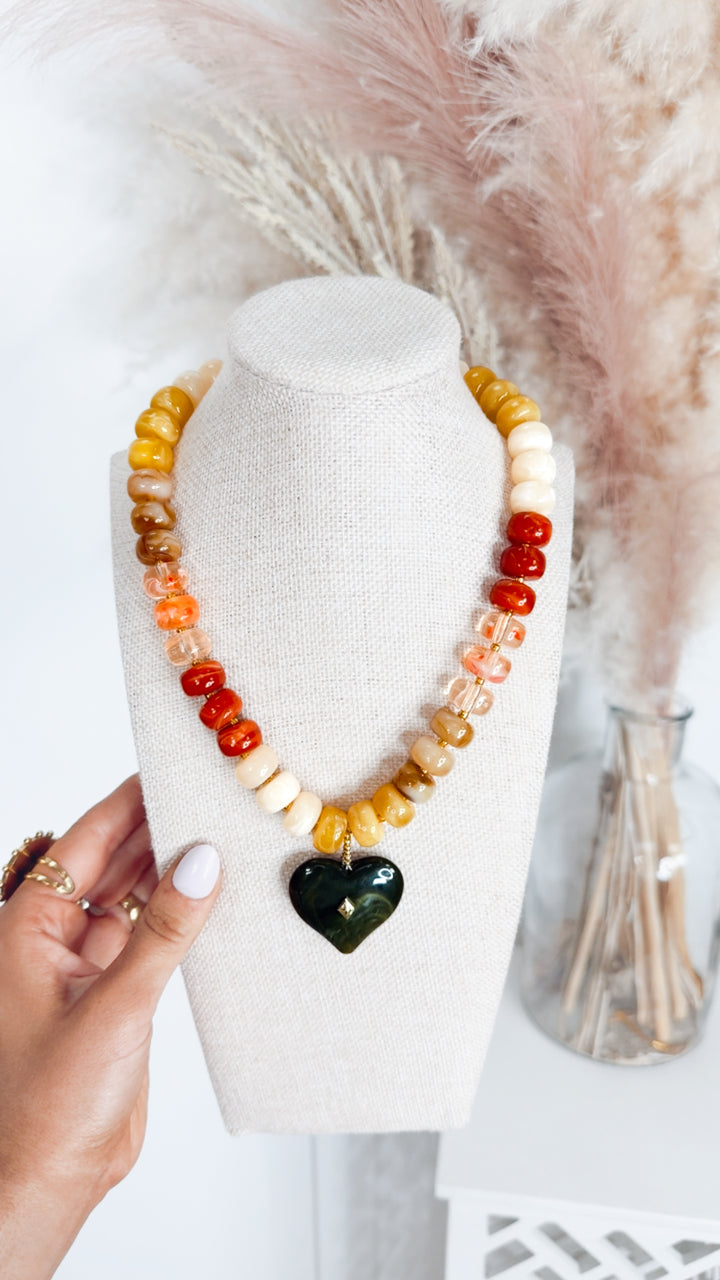 Holden Beaded Necklace with Heart Charm-Pastel