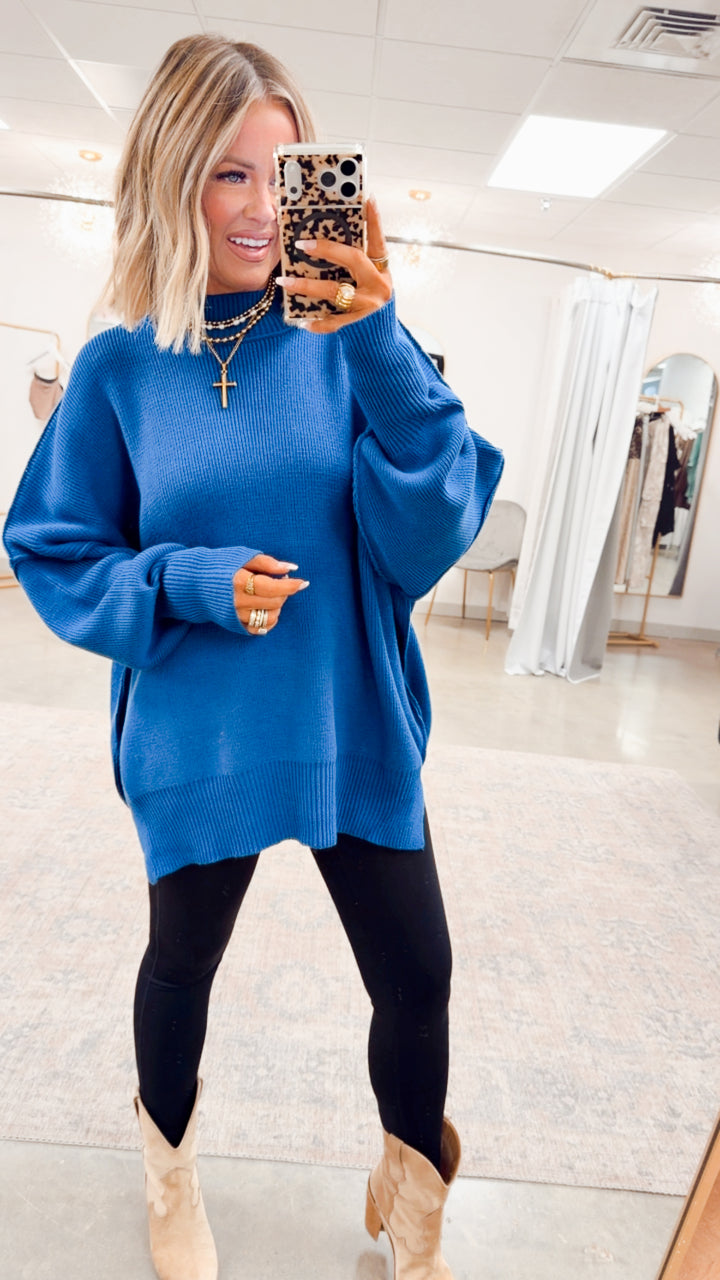 Classic Blue Chill Mock Neck Sweater