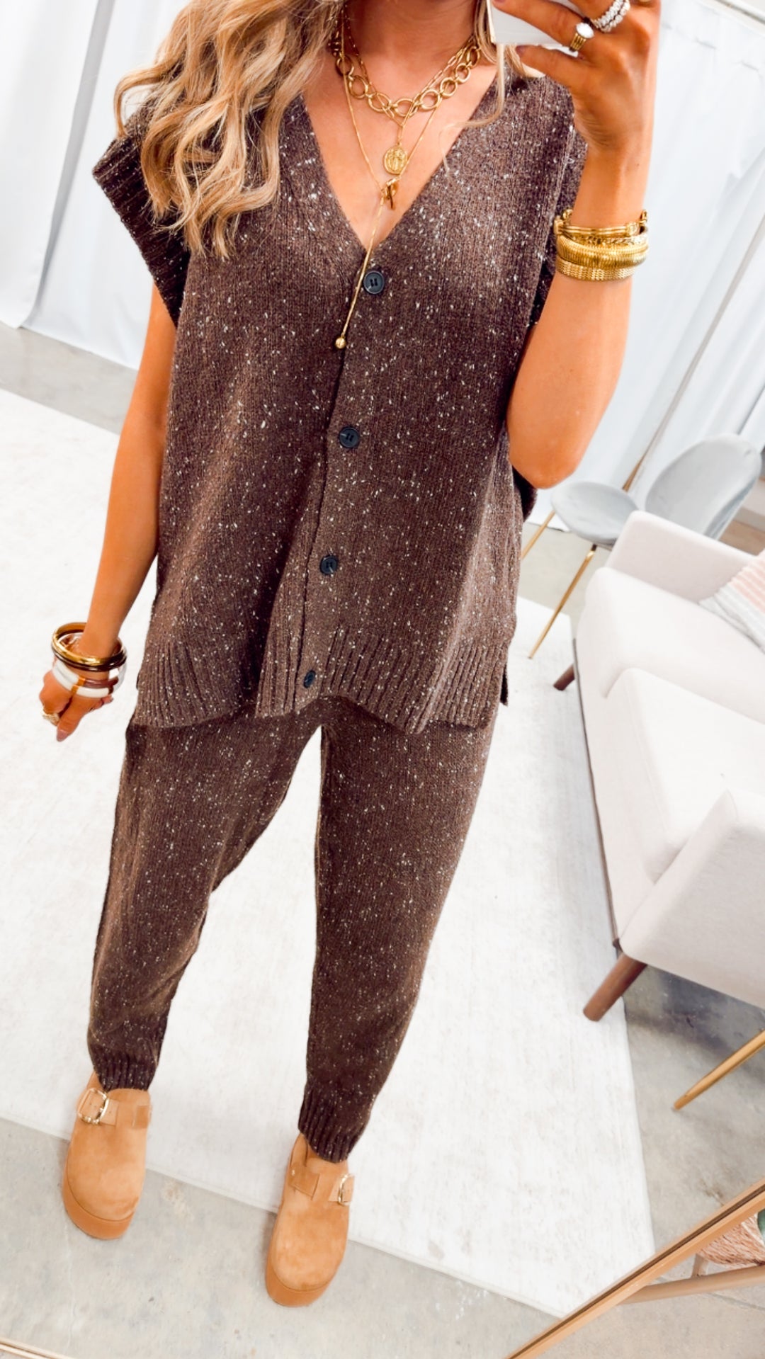 Channing Oversized Sweater Vest & Pants-Chocolate