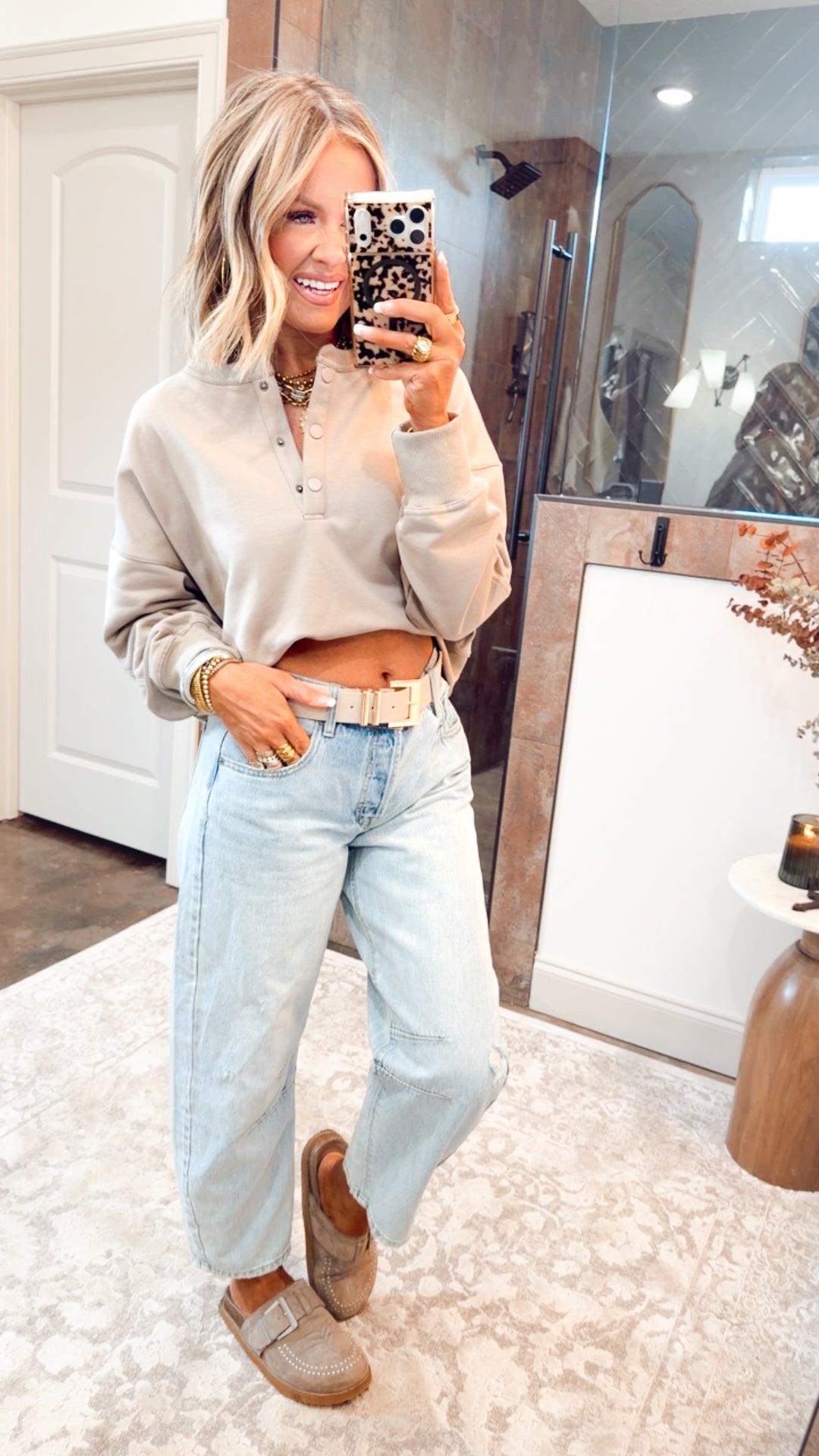 Relaxed Crop Henley Pullover