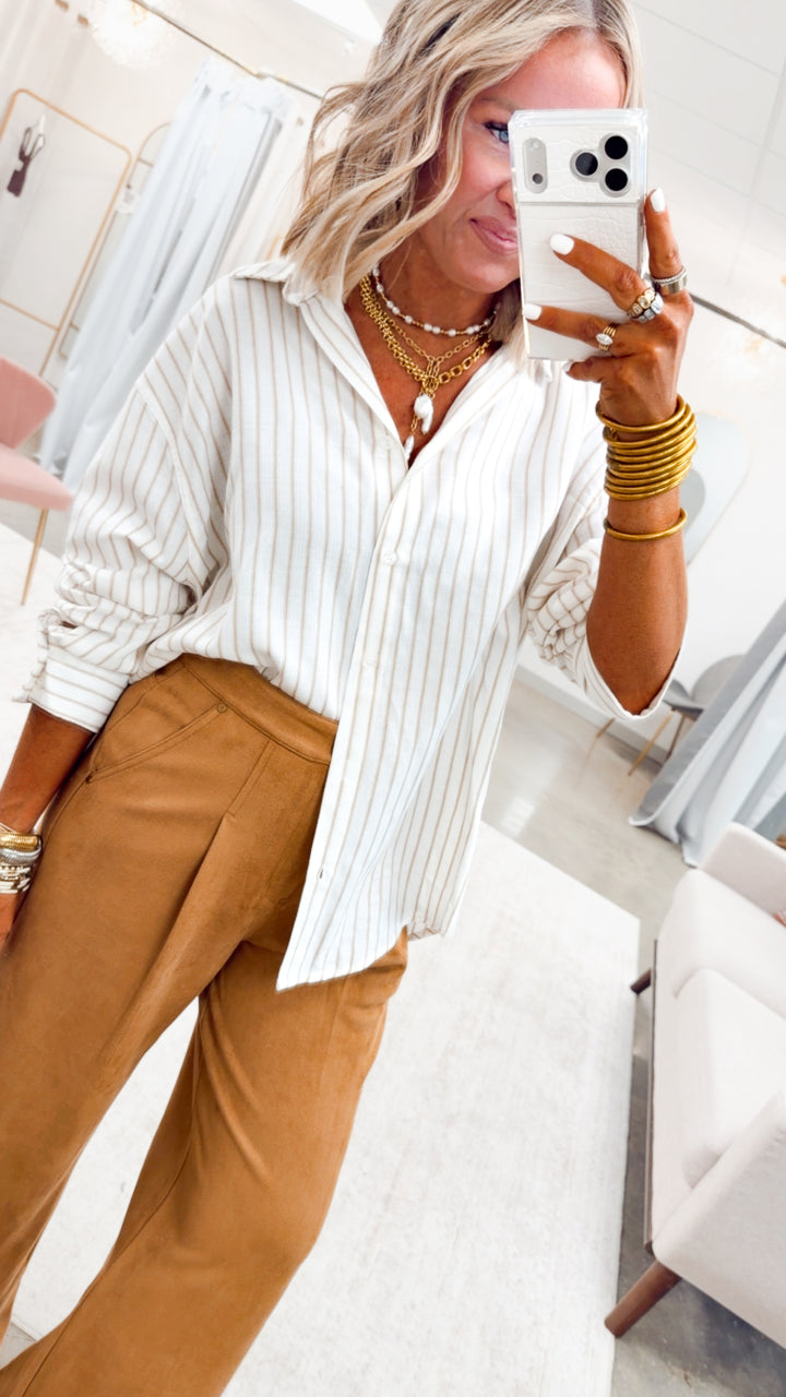 The Estella Suede Pants-Latte