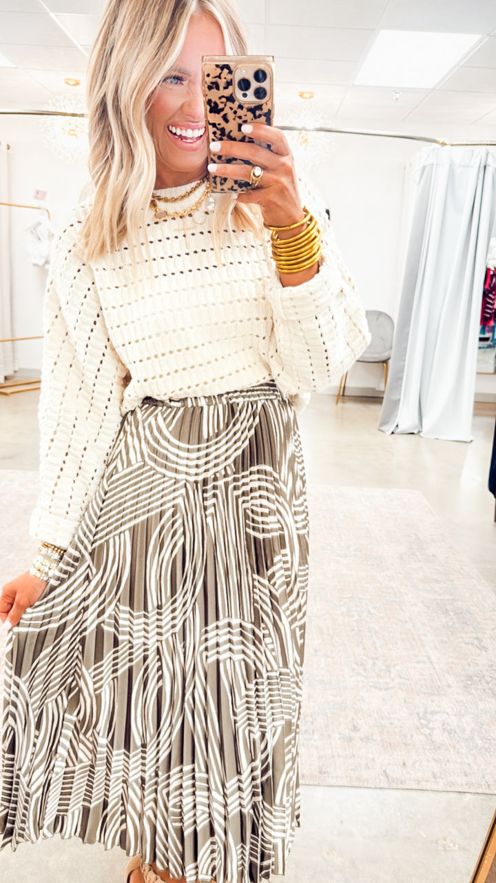 Abstract Printed Accordion Midi Skirt