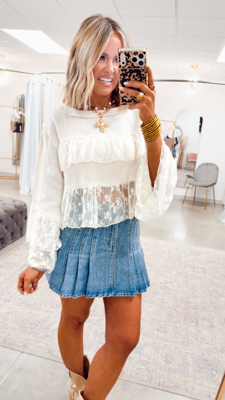 Carrie Pleated Denim Skirt