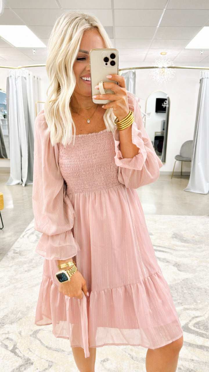 Rose Square Neck Smocked Mini Dress