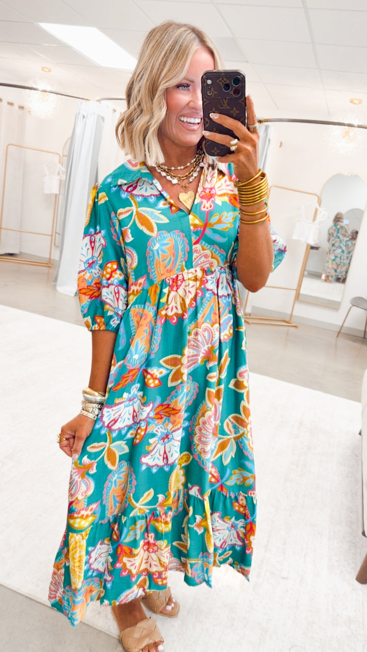 The Vespera Paisley Midi Dress