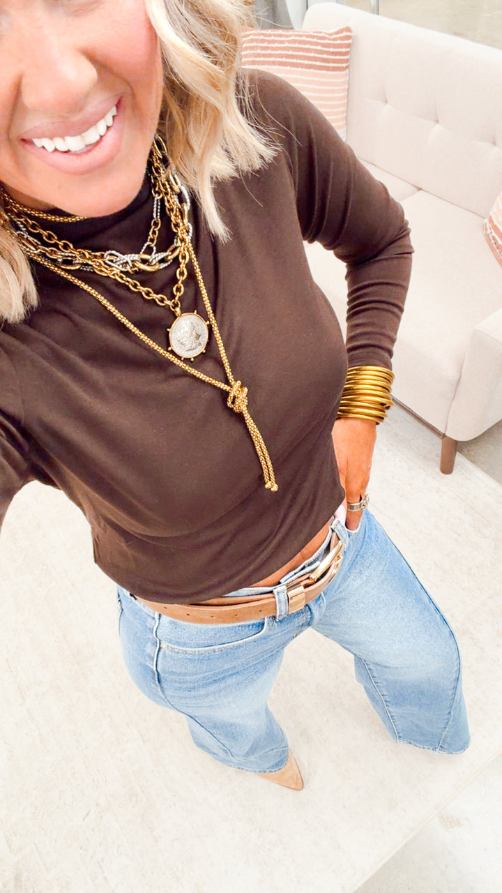 The Fallon Mock Neck Top-Brown