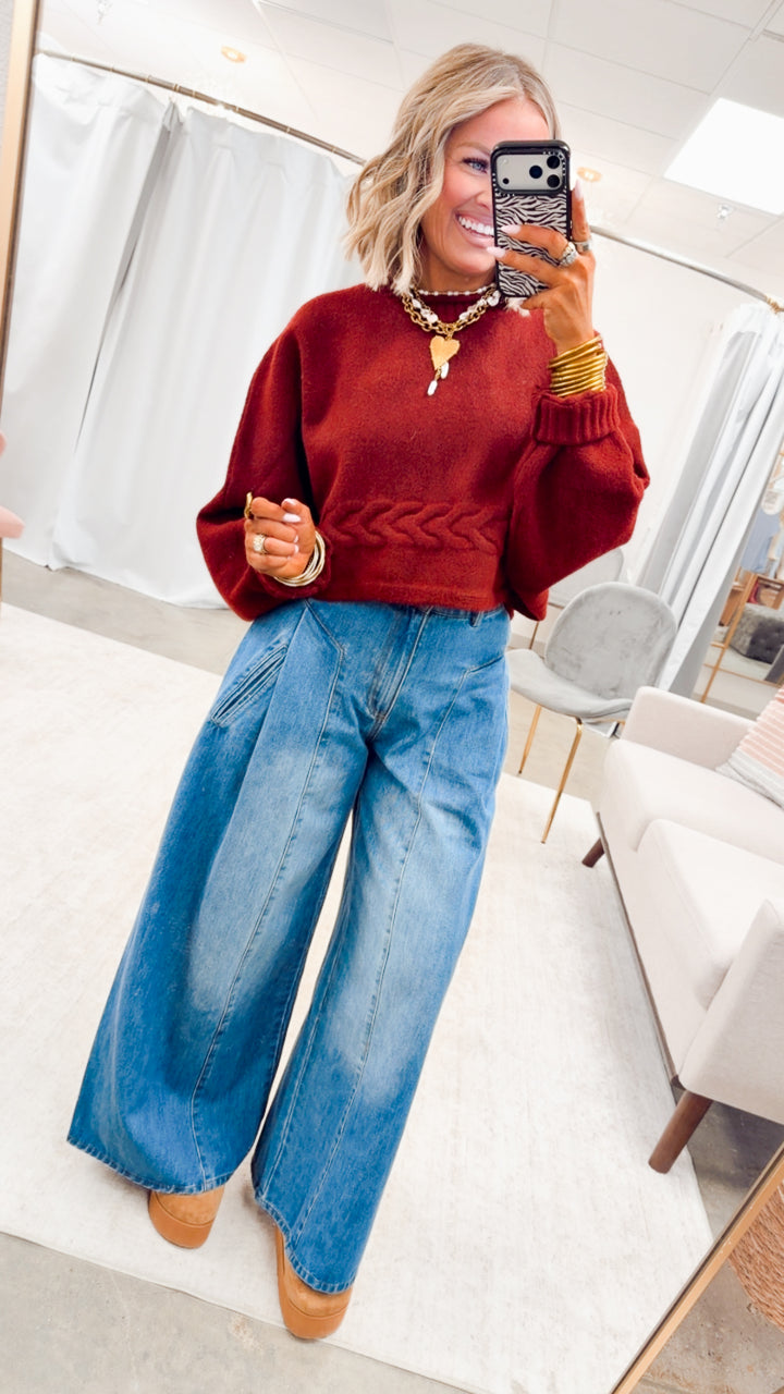 The Beckham Pleated Wide Leg Jean-Light Denim
