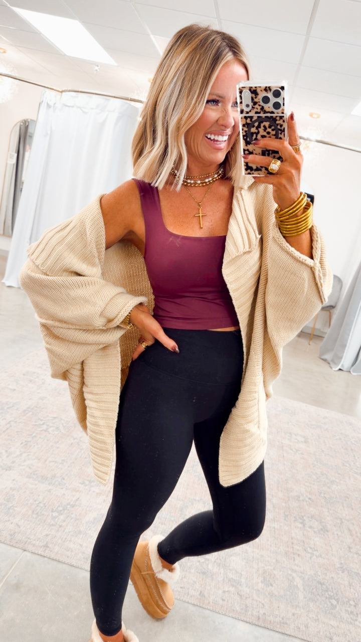 Amelia Drape Cardigan-Cream Beige