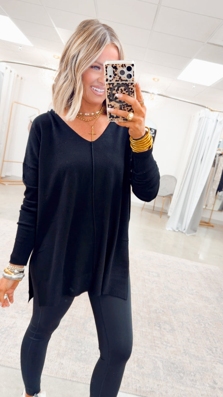 The Laramie Hi-Low Sweater- Black