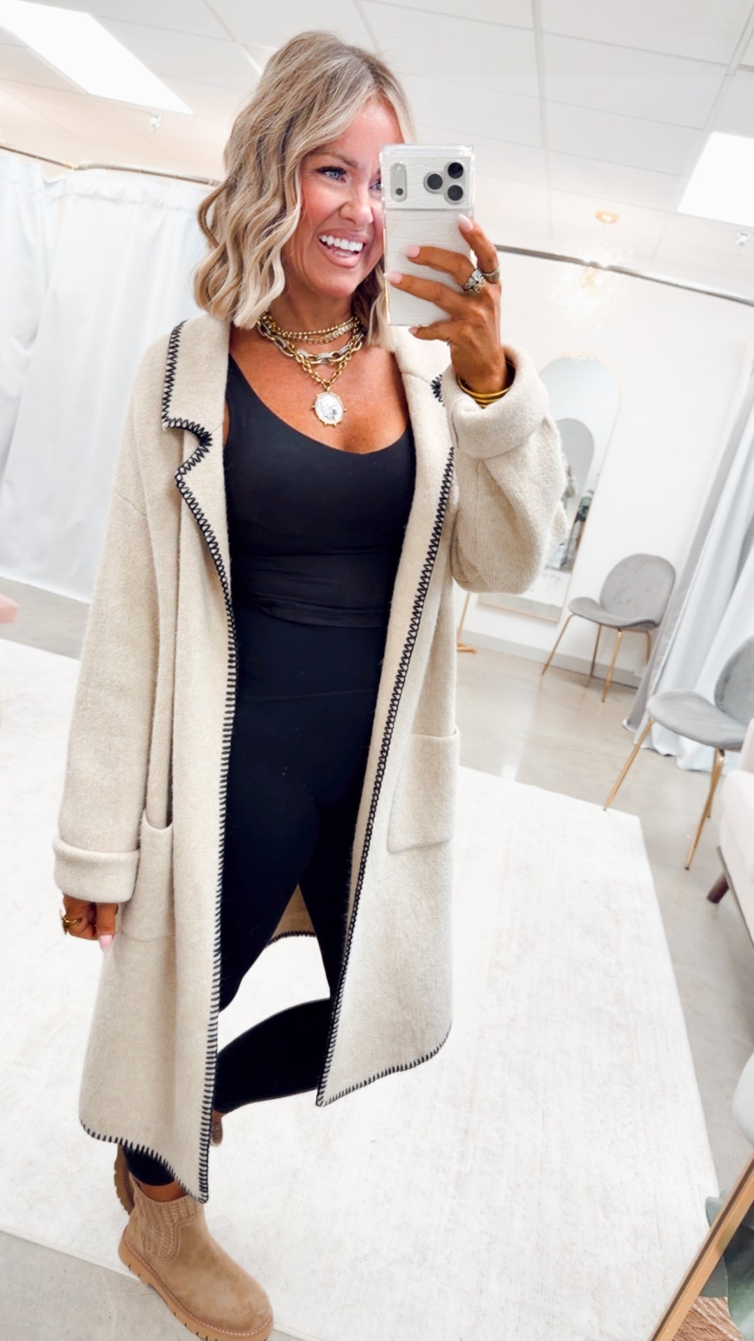 Whitley Whipstitch Cardigan-Oatmeal