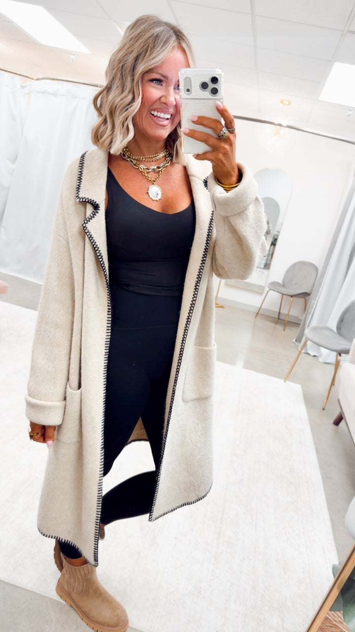 Whitley Whipstitch Cardigan-Oatmeal