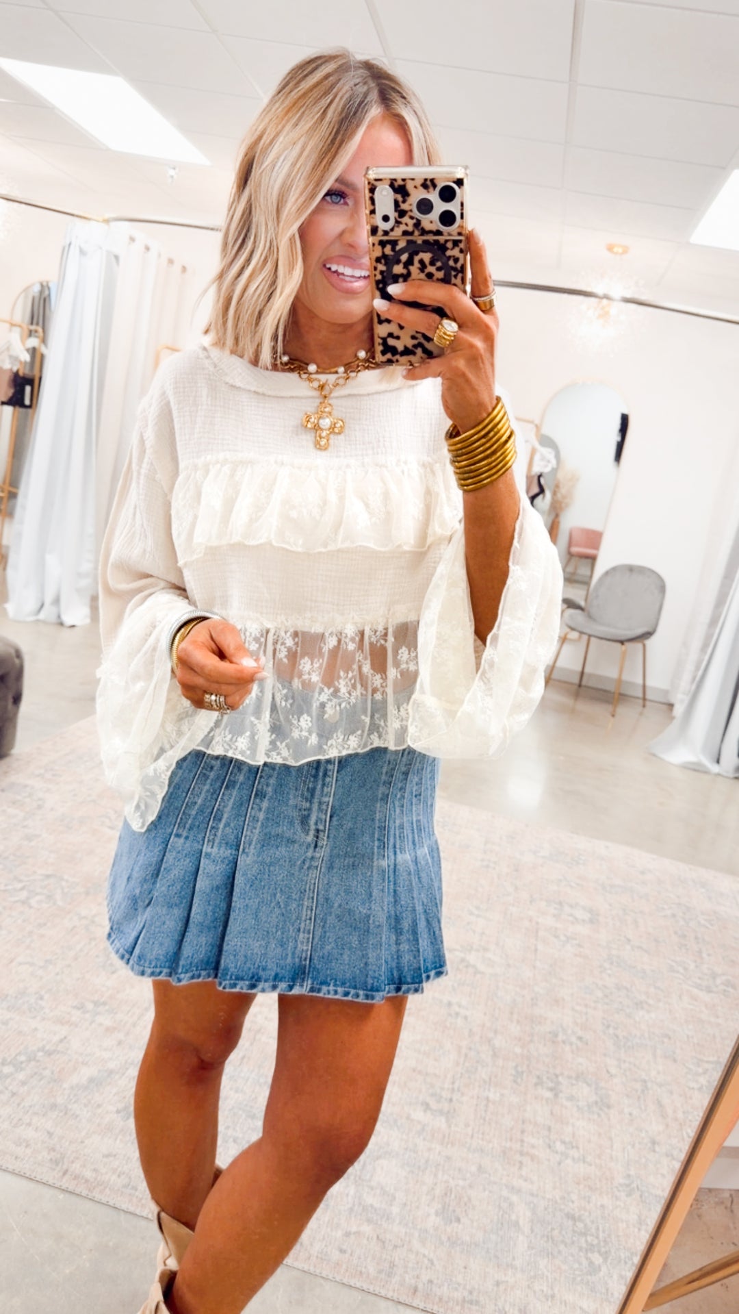 Carrie Pleated Denim Skirt