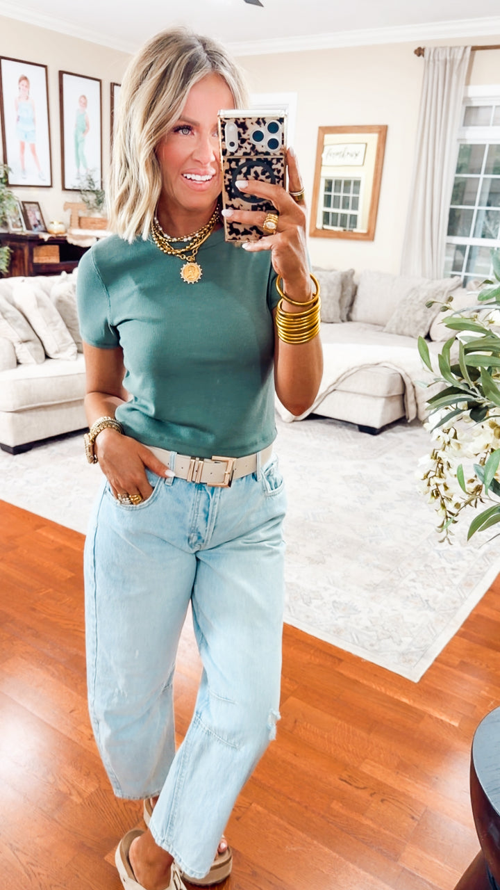 The Just Right Ribbed Tee-Green