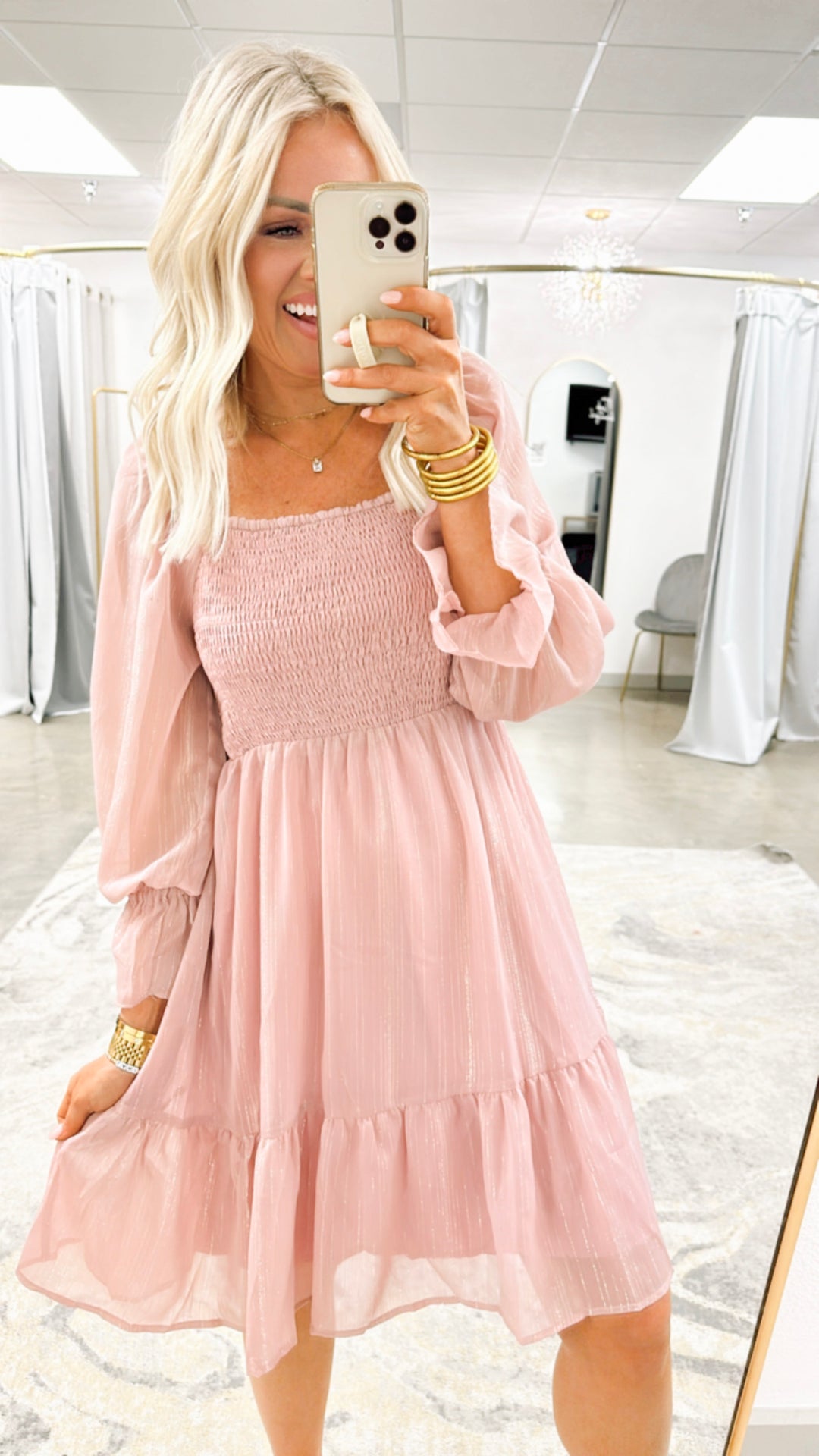 Rose Square Neck Smocked Mini Dress