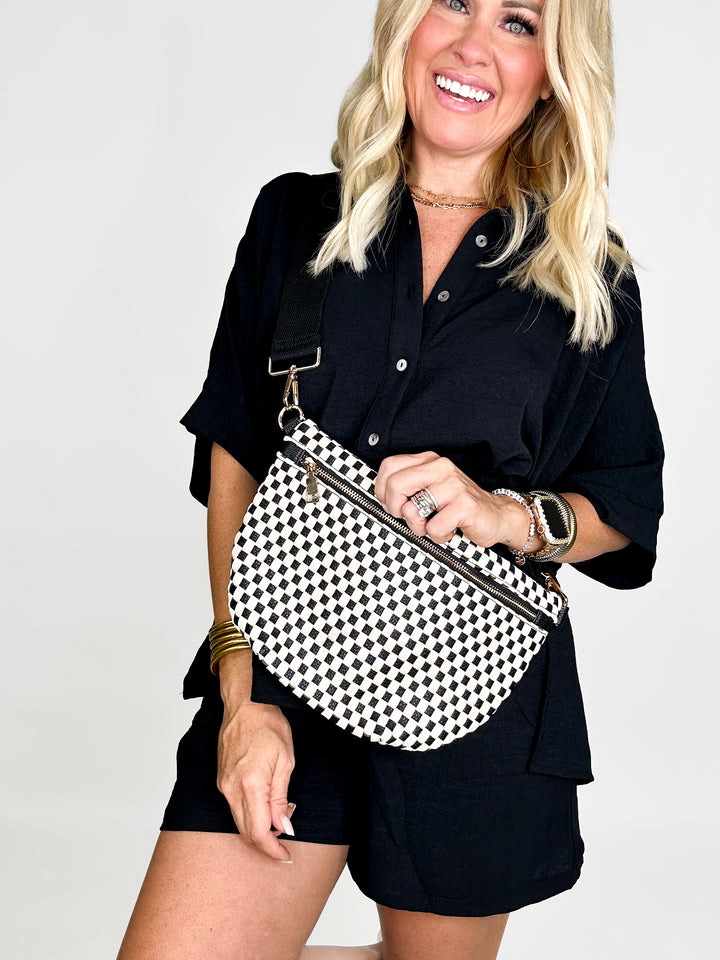 Black Checkered Westlyn Woven Bum Bag