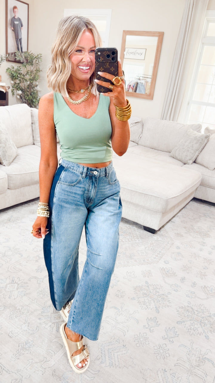 Soft Touch V-Neck Tank-Eucalyptus