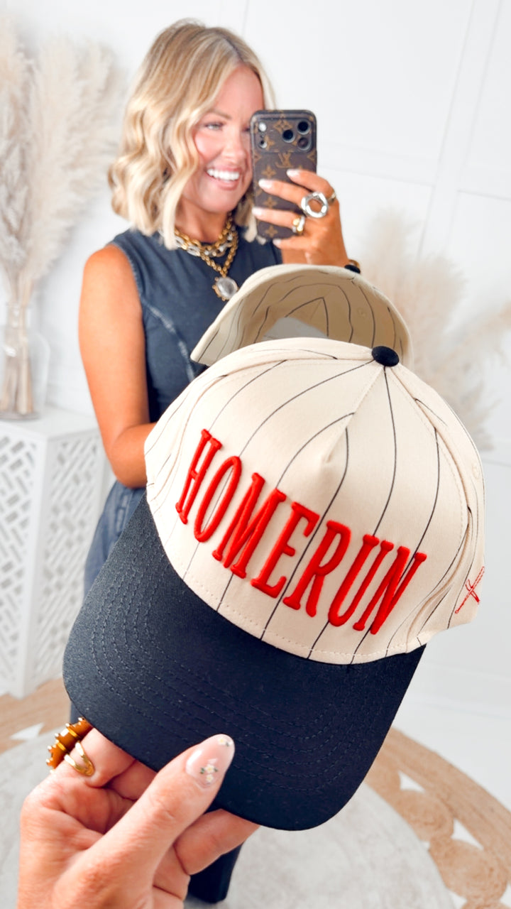 Homerun Trucker Hat-Striped/Red