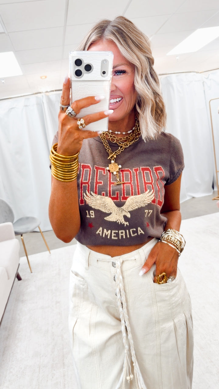 Free Bird America 1977 Crop Tee-Espresso