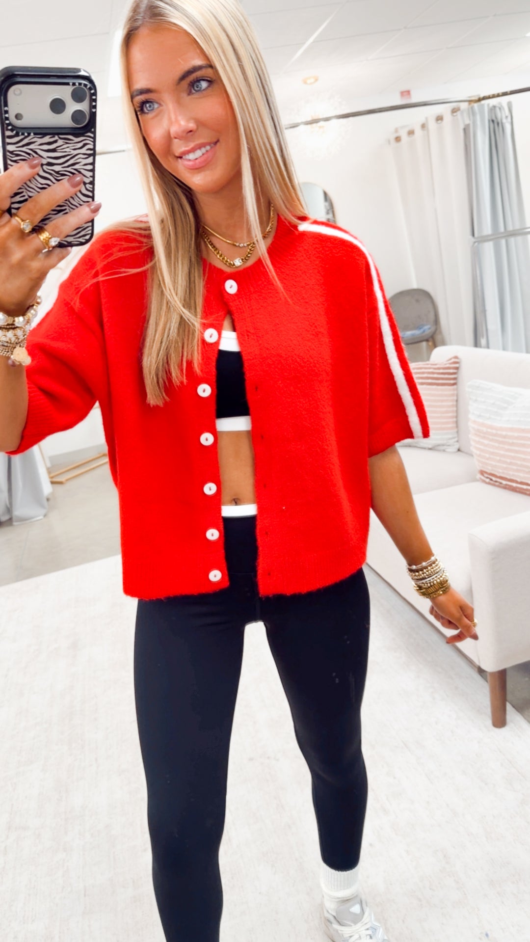 The Linden Cardigan Top-Cherry/White
