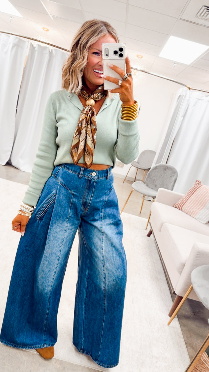 The Beckham Pleated Wide Leg Jean-Denim