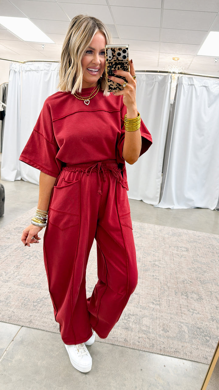 The Retreat Barrel Pants Set-Wine