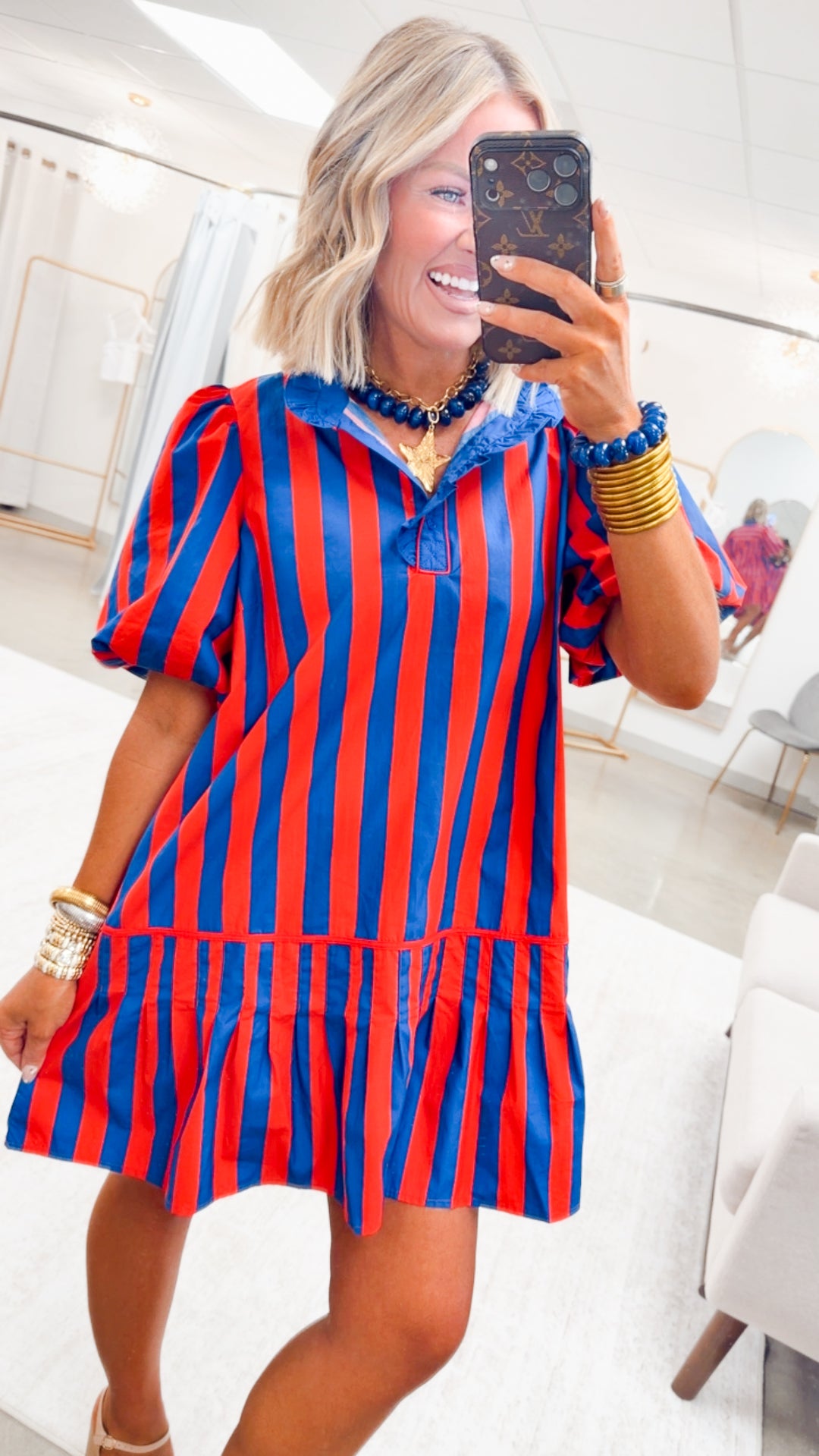 The Harbor Belle Mini Dress-Navy/Red